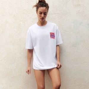 Zara limited edition white with slogan printed high quality cotton top